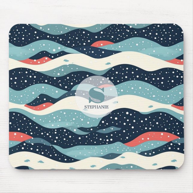 Abstrakte Wavy-Linien mit Schneeflockenpunkten Mousepad (Vorne)