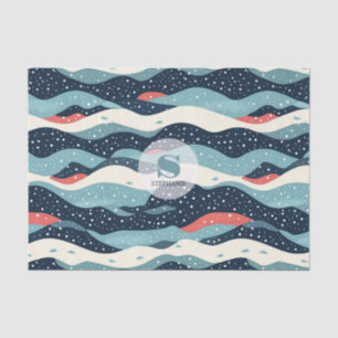 Abstrakte Wavy-Linien mit Schneeflockenpunkten Seidenpapier