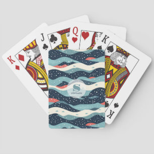 Abstrakte Wavy-Linien mit Schneeflockenpunkten Spielkarten