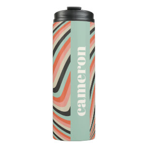 Abstrakte Wavy Stripes Aqua und Peach Personalisie Thermosbecher