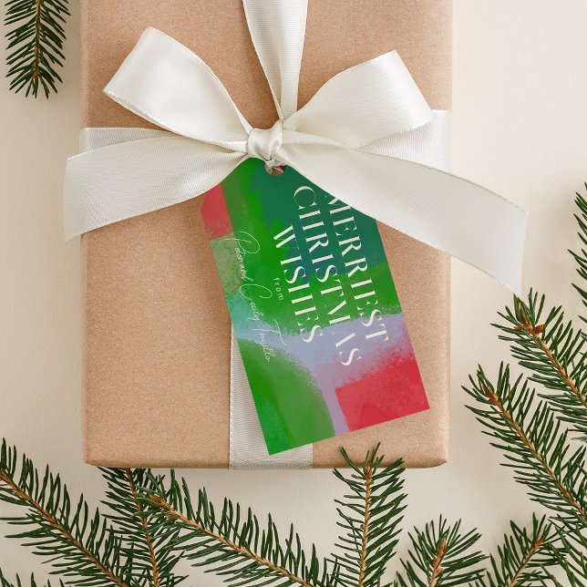 Abstrakte Weihnachten in Grün und Rot Geschenkanhänger (Von Creator hochgeladen)