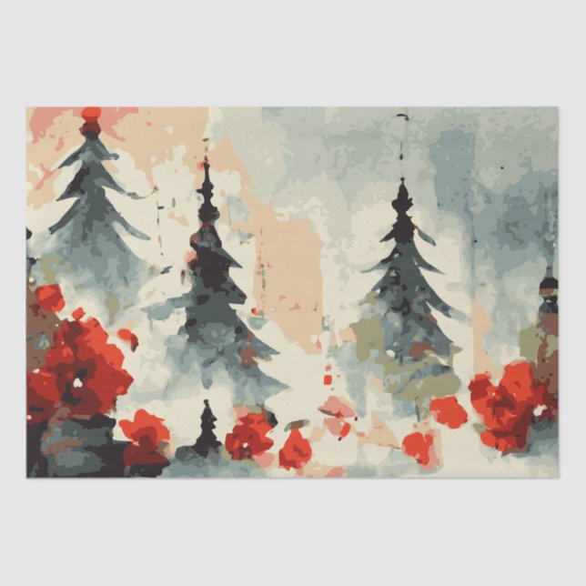 Abstrakte Weihnachtsbäume 4 Aquarellen Seidenpapier (Vorderseite)