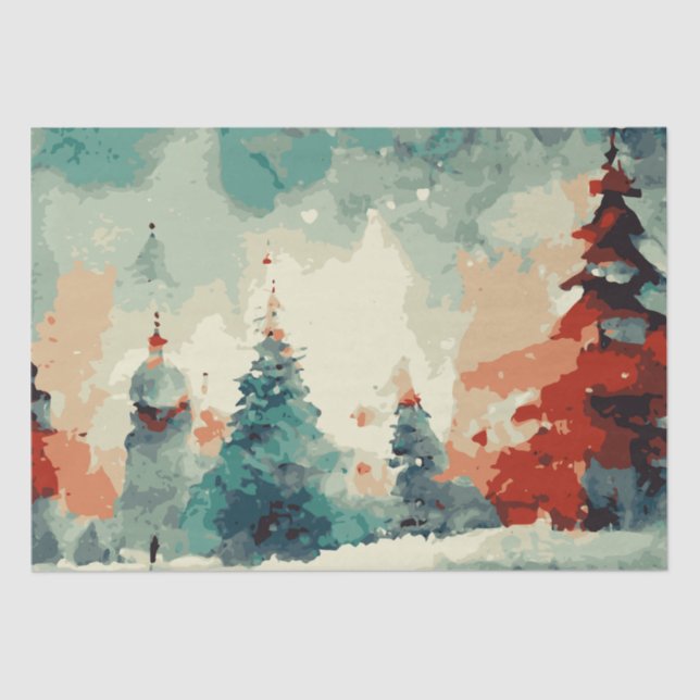 Abstrakte Weihnachtsbäume 5 Aquarellen Seidenpapier (Vorderseite)