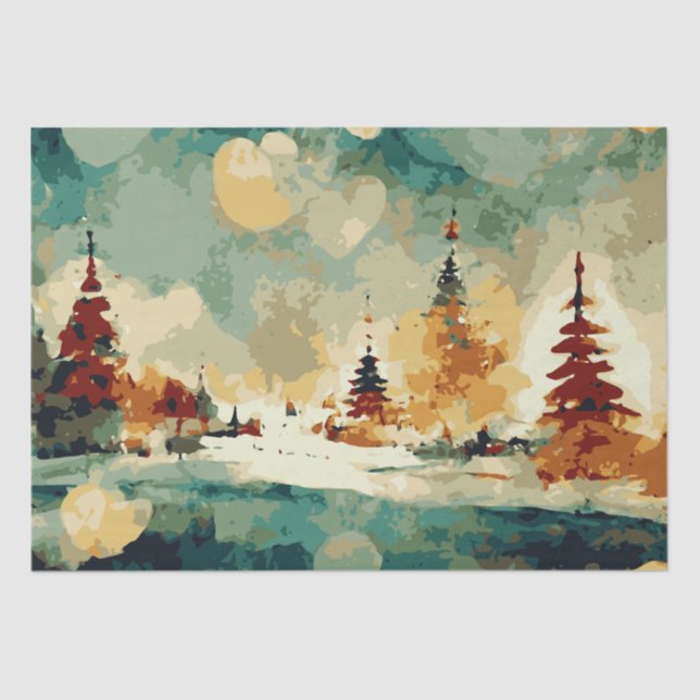 Abstrakte Weihnachtsbäume 6 Aquarellen Seidenpapier (Vorderseite)
