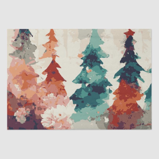 Abstrakte Weihnachtsbäume 7 Aquarellen Seidenpapier (Vorderseite)