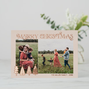 Abstrakte Weihnachtsbäume Zwei Fotos Gold Foil Hol Folien Feiertagskarte