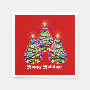 Abstrakte Weihnachtsbaumen Design auf Rot Serviette