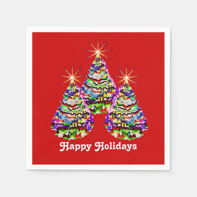 Abstrakte Weihnachtsbaumen Design auf Rot Serviette (Vorderseite)