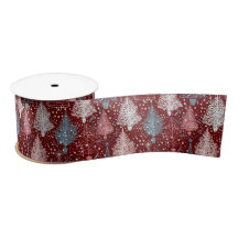 Abstrakte Weihnachtsbaumen Muster 3 Satin Ribbon