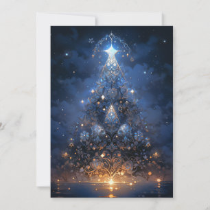 Abstrakte Weihnachtsbaumkarten in Tribal-Blau Feiertagskarte