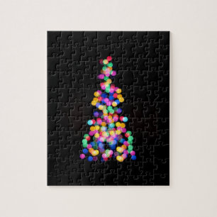 Abstrakte Weihnachtsbaumleuchten auf Solid Black Puzzle