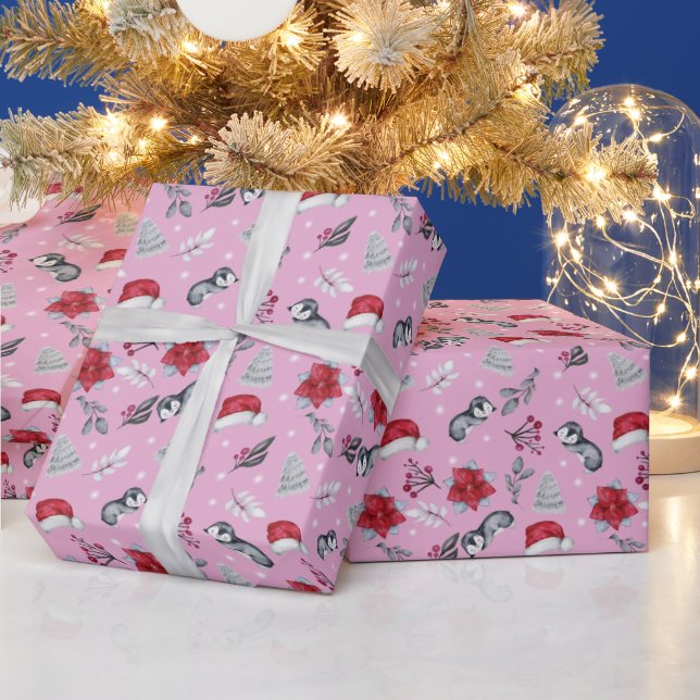 Abstrakte Weihnachtsmannmützen Winter Berry Modern Geschenkpapier (Feiertage)