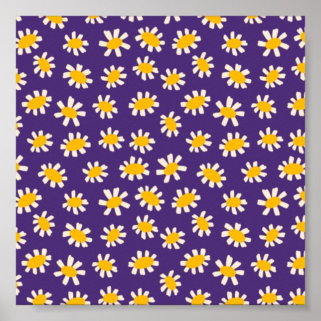 Abstrakte Weiß- und Gelbblumen Kunst Poster (Vorne)