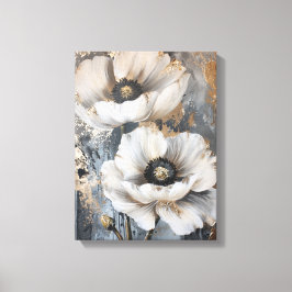 Abstrakte weiße Blume, goldgelb und grau Leinwanddruck