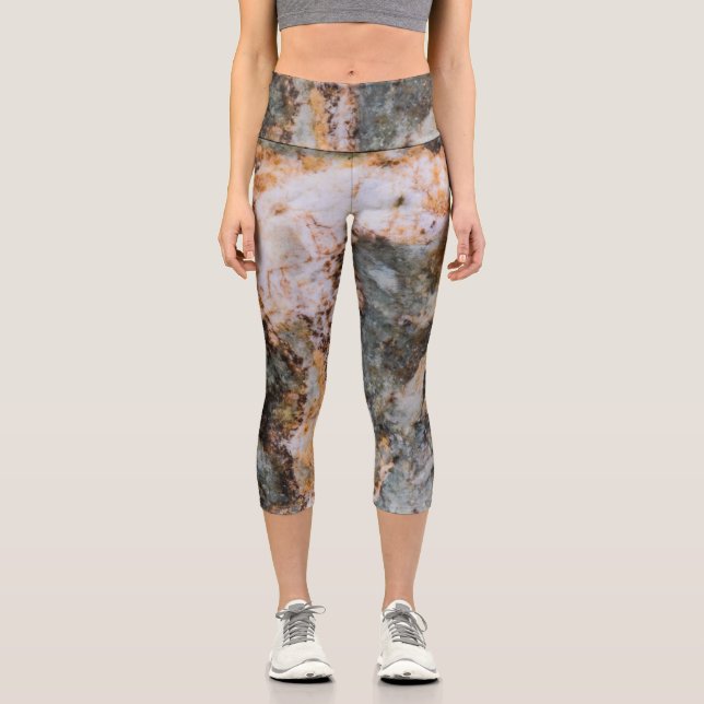 Abstrakte, weiße Grungelform Capri Leggings (Vorderseite)