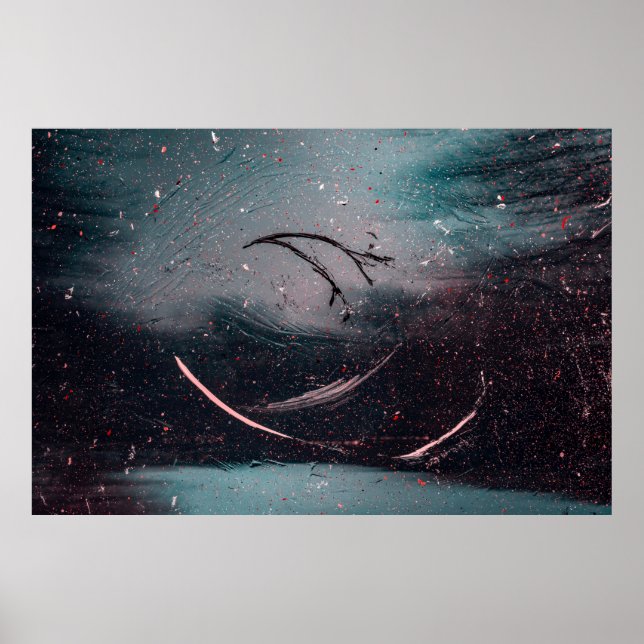 Abstrakte, weiße und blaue Malerei Poster (Vorne)