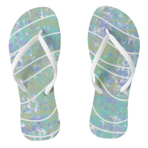 Abstrakte Weißwellen Grünes Aqua Lila Flip Flops