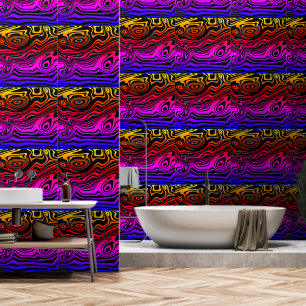 Abstrakte Welle Schwarz und farbenfroh Neon Kunst Tapete