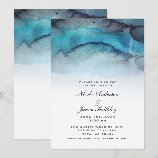 Abstrakte Wellen an der Küste von Navy Blue Einladung (Vorne/Hinten)