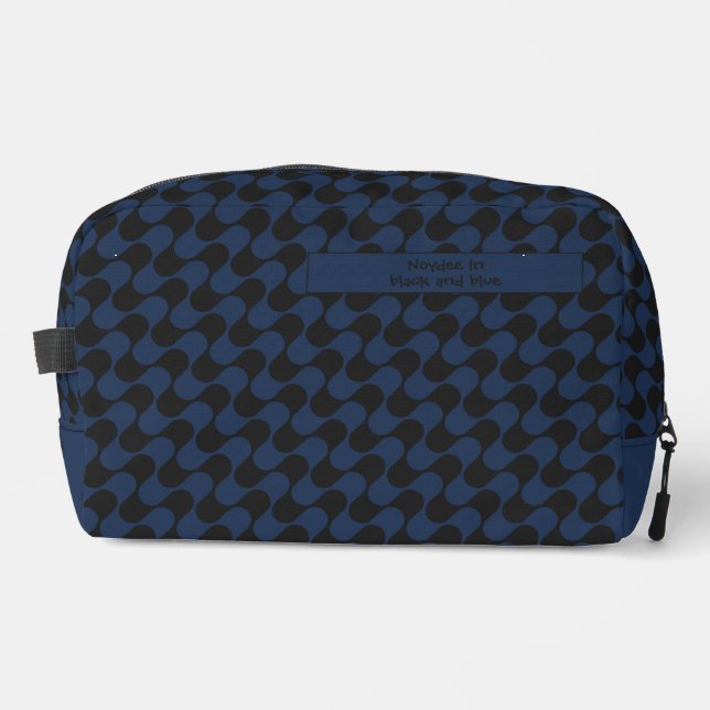 Abstrakte Wellen Blau und Schwarz mit Text Waschbeutel (Vorderseite)