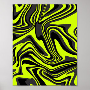 Abstrakte Wellen in leuchtgrün und schwarz Poster