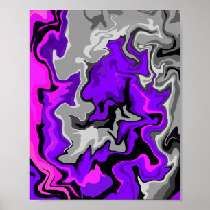 Abstrakte Wellen in Lila, grau, rosa und schwarz Poster