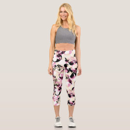 Abstrakte Wellen mit Curly Black Pink Capri Leggings