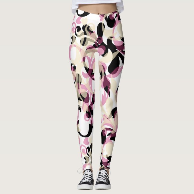 Abstrakte Wellen mit Curly Black Pink Leggings (Vorderseite)