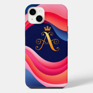 Abstrakte Wellen mit stilvollen goldenen Initialen iPhone 14 Plus Hülle