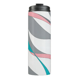 Abstrakte Wellen Pink Blau Grau Thermal Tumbler Thermosbecher