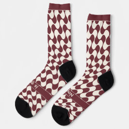 Abstrakte Wellen Rot und Weiß mit Text Socken