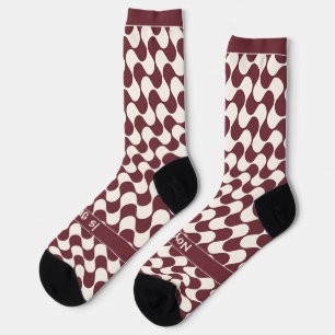 Abstrakte Wellen Rot und Weiß mit Text Socken
