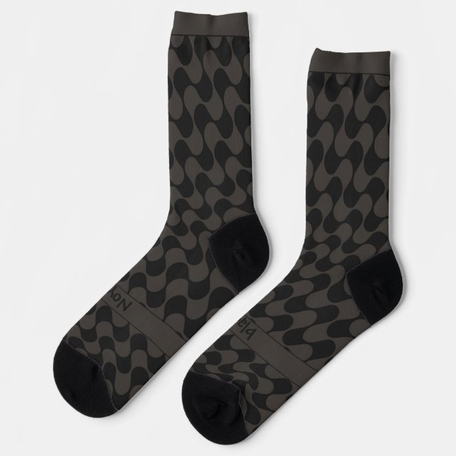 Abstrakte Wellen Schwarz und Grau mit Text Socken (Linkes Detail)