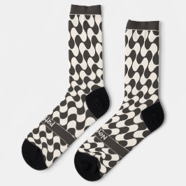 Abstrakte Wellen Schwarz-Weiß mit Text Socken