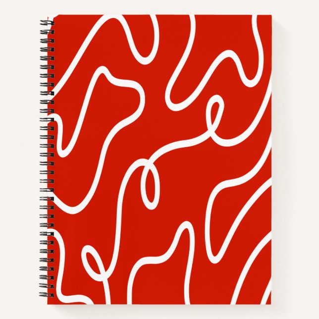 Abstrakte wellige Linienkunst Fette rote minimalis Notizbuch (Vorderseite)