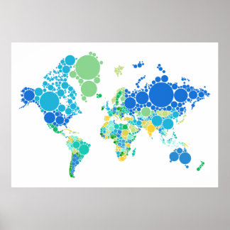 abstrakte Weltkarte mit bunten Punkten Poster