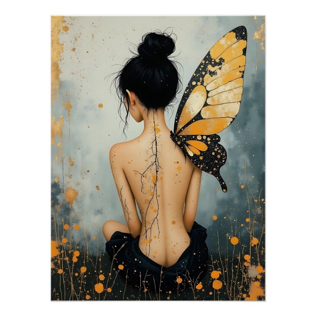 Abstrakte Whimsical-Frau und Schmetterling Poster (Vorderseite)