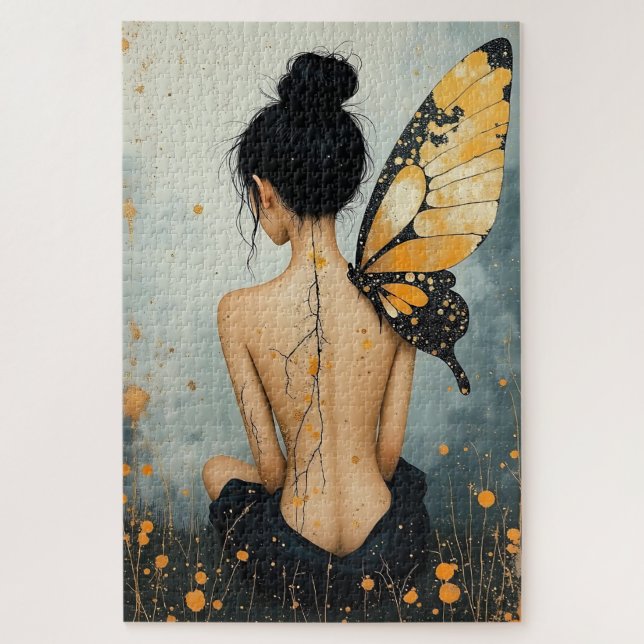 Abstrakte Whimsical Frau und Schmetterling Puzzle (Vertikal)