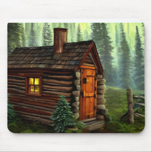 Abstrakte Whimsical Kleine Jagdhütte Mousepad