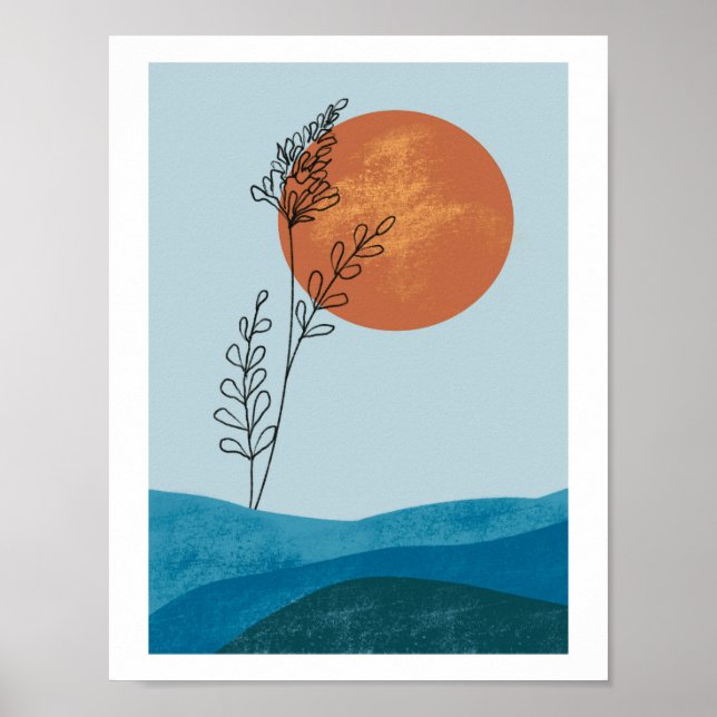 Abstrakte Whimsical Modern Mountain Sun Poster (Vorne)