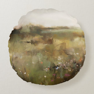 Abstrakte Wiese Wildblume Kunst Rundes Kissen