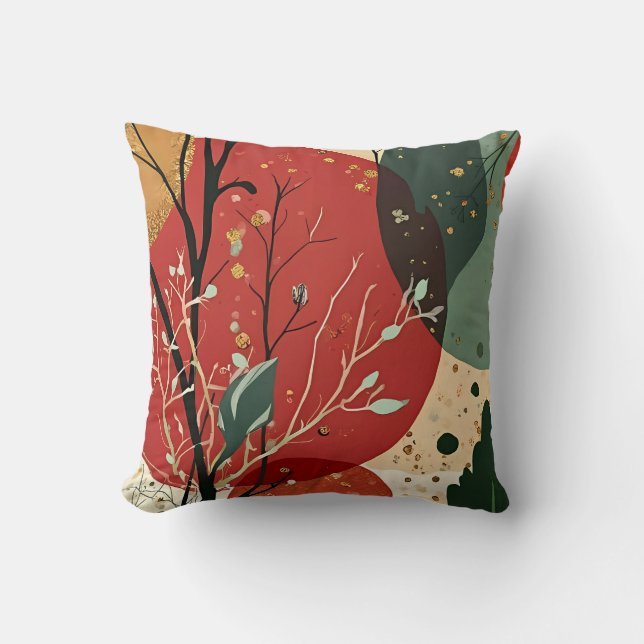 Abstrakte Winter- und Weihnachtszweige in Rot Kissen (Vorderseite)