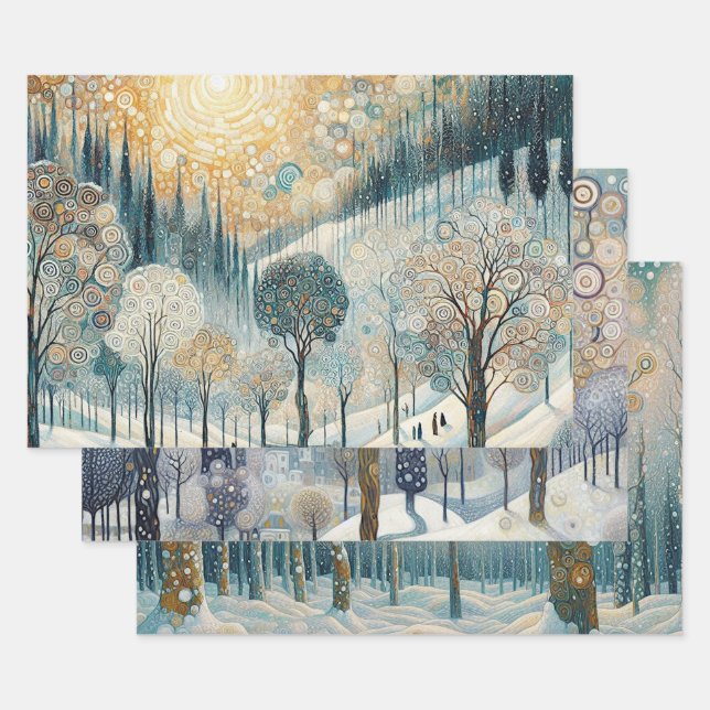 Abstrakte Winterlandschaft Kunst, Dichtung und Mus Geschenkpapier Set (Set)