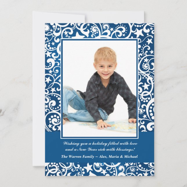 Abstrakte Winterstars und Wirbel Fotokarte Feiertagskarte (Vorderseite)