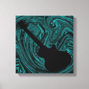Abstrakte Wirbel Gitarre Canvas Print, Aquamarin Leinwanddruck