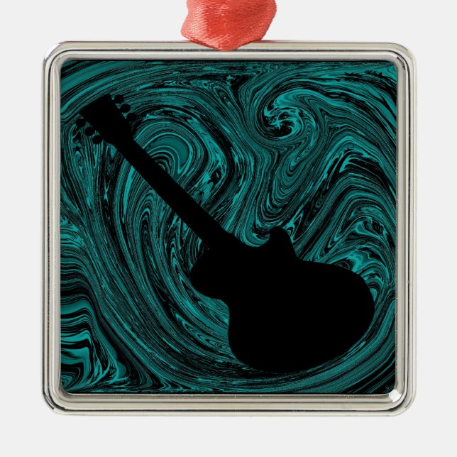 Abstrakte Wirbel Gitarrendekoration, Aquamarin Silbernes Ornament (Vorne)