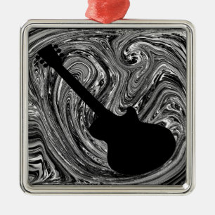 Abstrakte Wirbel Gitarrendekoration, Schwarz und W Silbernes Ornament