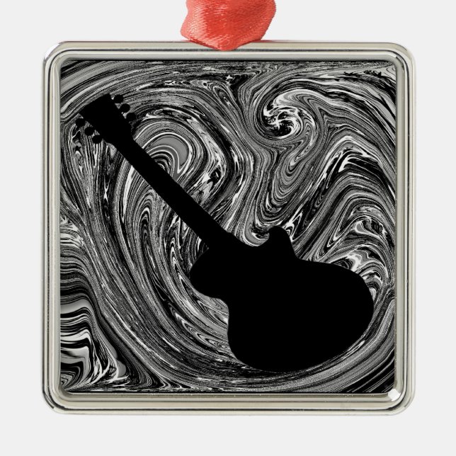 Abstrakte Wirbel Gitarrendekoration, Schwarz und W Silbernes Ornament (Vorne)