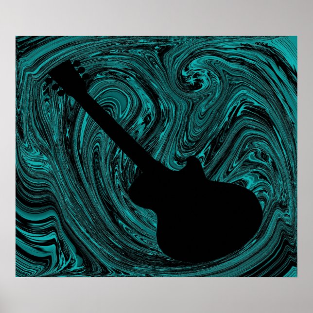 Abstrakte Wirbel Gitarrenposter, Aquamarin Poster (Vorne)