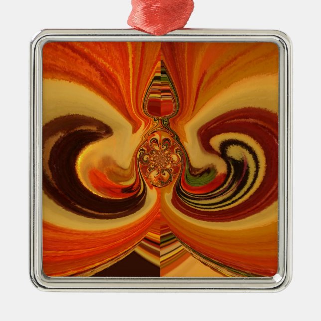 Abstrakte Wirbel im Teardrop Center Kunstdruckerei Silbernes Ornament (Vorne)